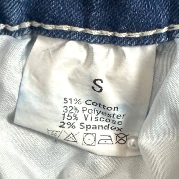 Distressed High Waisted Roll Cuffed Stretch Denim Blue Jean Shorts Women's Small - Picture 8 of 8